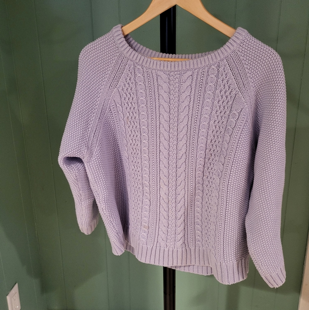 J Crew Lavender Sweater, Cable Knit, 100% Cotton,  Large